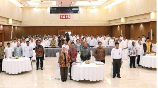 Suasana Koordinasi Pemeriksaan atas Laporan Keuangan Kementerian/Lembaga (LKKL) dan Laporan Keuangan Pemerintah Daerah (LKPD) Tahun 2022, yang diikuti langsung oleh Penjabat Gubernur Gorontalo Hamka Hendra Noer, bertempat di Auditorium Kantor BPK RI, Jakarta, Rabu (29/3/2023).