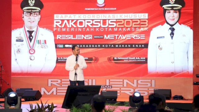 Wakil Wali Kota Makassar Fatmawati Rusdi, Danny Pomanto dalam Rapat Kordinasi Khusus (Rakorsus) 2023 yang digelar Pemkot Makassar, di Hotel Four Point by Sheraton, Selasa (14/03/2023).