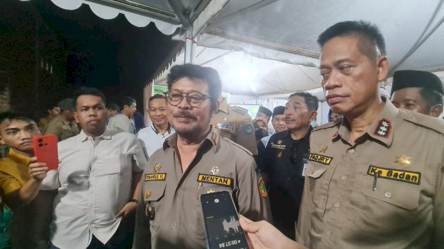 Mentan SYL usai menggelar pertemuan dengan penyuluh pertanian di Kabupaten Gowa, Sulawesi Selatan, Selasa (18/4/2023).