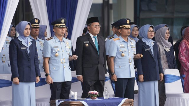 Wali Kota Makassar Moh Ramdhan Pomanto bersama Forkopimda Kota Makassar turut menghadiri sertijab Danlanud Sultan Hasanuddin, di Pangkalan Lanud Sultan Hasanuddin, Kabupaten Maros, Sabtu (3/06/2023).