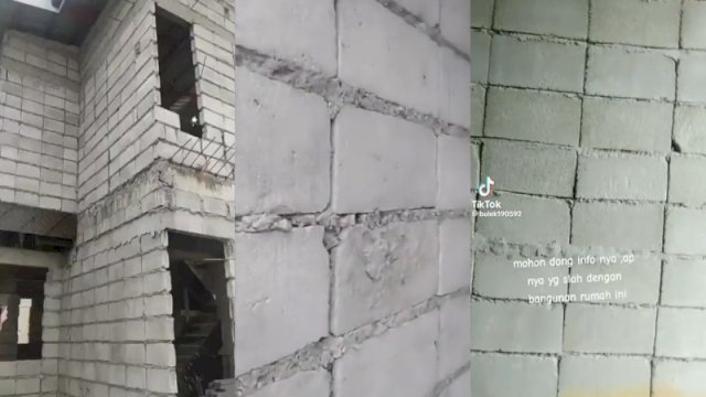 Bangunan rumah dua lantai dengan batu batako disusun sejajar (Tangkapan layar Twitter @DuniaKuli dan Instagram @infotekniksipil)