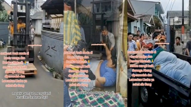 Detik-detik evakuasi pria obesitas berbobot 300 Kg di Tangerang (Tangkapan layar TikTok @viral.dongs)