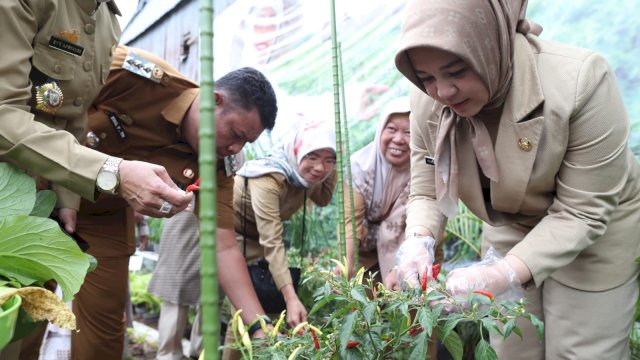 Wakil Wali Kota Makassar, Fatmawati Rusdi saat mengunjungi lorong Jl Gusung Jihad, dalam rangka persiapan lomba kelurahan/desa tingkat Kabupaten/Kota 2023, Selasa (20/06/2023).