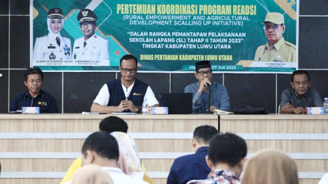 Dinas Pertanian Kabupaten Luwu Utara menggelar Pertemuan Koordinasi Program READSI (Rural Empowerment and Agricultural Development Scalling Up Initiative), Jumat (7/7/2023), di Aula Dinas Pendidikan.