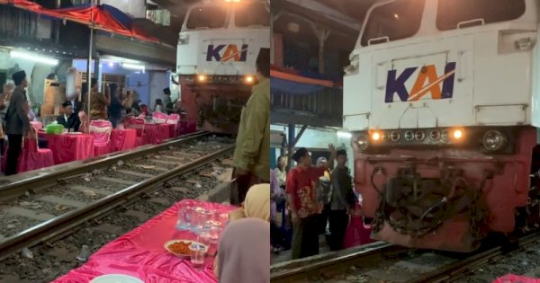 Viral Acara Resepsi Pernikahan Mepet Rel Kereta Api