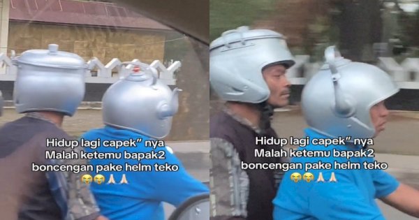 Viral Bapak-bapak Pakai Helm Bentuk Teko Saat Naik Motor, Jadi Pusat Perhatian