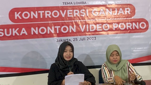 PP Wanita Perisai menggelar konfrensi pers terkait agenda Sayembara Nasional “Kontroversi Ganjar soal Video Porno”, di Jakarta, pada Selasa (25/7/2023). (Istimewa) 