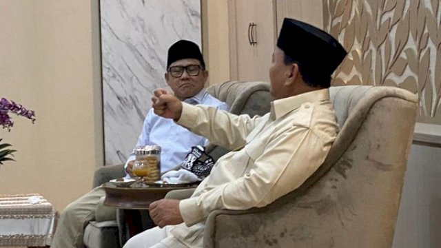 Ketua Umum Gerindra Prabowo Subianto bertemu dengan Ketua Umum PKB Muhaimin Iskandar di Rumah Dinas Muhaimin Iskandar, di Widya Chandra, Jakarta, pada Minggu (9/7/2023). (Istimewa) 