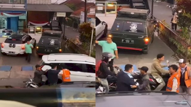 Seorang pria celana loreng memukul kepala juru parkir (Tangkapan layar Instagram @ahmadsahroni88)