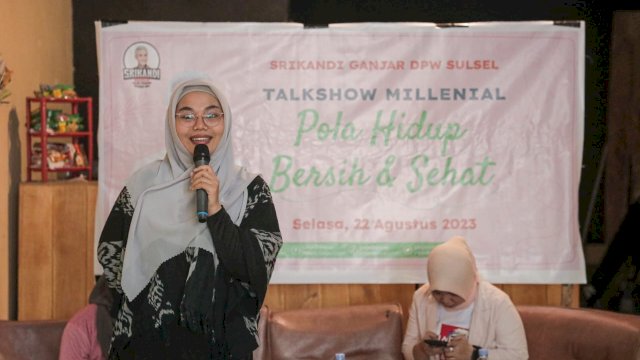 Srikandi Ganjar Sulawesi Selatan (Sulsel) saat menggelar talkshow bersama milenial tentang ‘Pola Hidup Bersih & Sehat’ di Aliansi Kopi, Kecamatan Somba Opu, Kabupaten Gowa, Sulawesi Selatan, Selasa (22/8/2023).