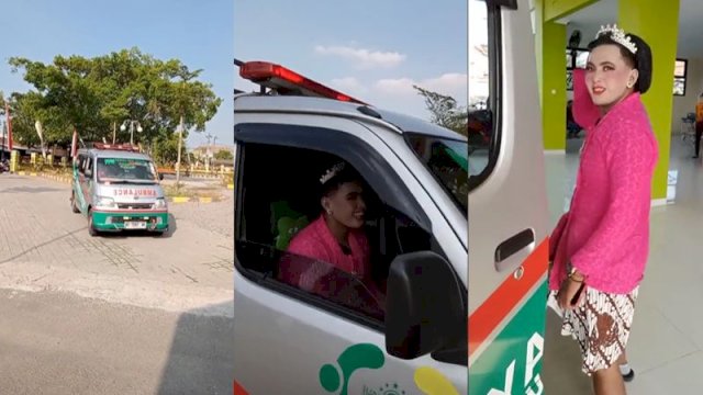 Sopir ambulans ini tetap memakai kostum karnaval saat tugas. (Tangkapan layar TikTok @zulfikarfa_)