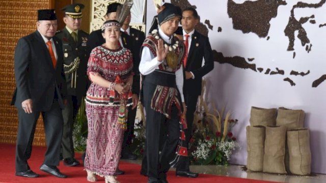 Presiden Jokowi saat menyampaikan pidato di Sidang Tahunan MPR RI dan Sidang Bersama DPR RI dan DPD RI dalam rangka HUT Ke-78 Proklamasi Kemerdekaan RI, di Ruang Rapat Paripurna, Gedung Nusantara MPR/DPR/DPD RI, Senayan, Jakarta, Rabu (16/08/2023).