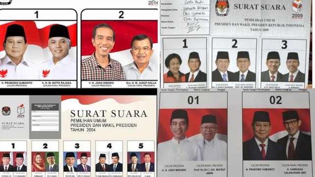 Kolase daftar calon presiden dan wakil presiden sejak Pemilu 2004 hingga Pemilu 2019. (Foto: Diambil dari berbagai sumber) 