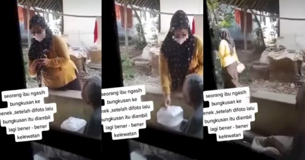 Viral Aksi Wanita Mengambil Lagi Bungkusan yang Diberi ke Seorang Nenek Setelah Difoto 