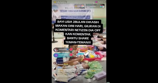 Viral Petugas Panti Asuhan Beri Makan Bayi 2 Bulan Bubur Sambil Live Tengah Malam