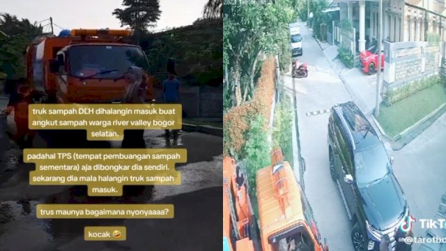 Wanita hadang truk sampah DLH di Bogor. (TikTok @tarotbogor)