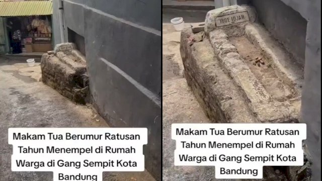 Penampakan makam menempel di dinding rumah warga. (X @txtdaribandung)