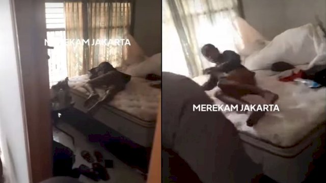 Seorang pria diduga maling ketiduran saat beraksi di rumah kosong. (Kolase Tangkapan Layar Instagram @merekamjakarta)