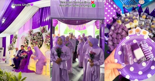 Viral Pernikahan Bernuansa Serba Ungu, Dari Dekorasi Hingga Kue 