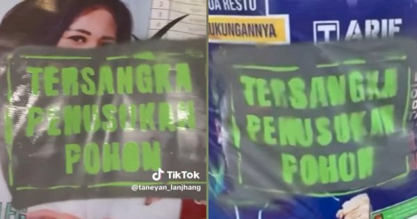 Viral Poster Caleg Ditempel Tulisan &#8216;Tersangka Penusukan Pohon&#8217; 