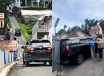 Viral Mobil Gagal Nanjak hingga Tabrak Tembok Rumah di Tanjakan Spongebob