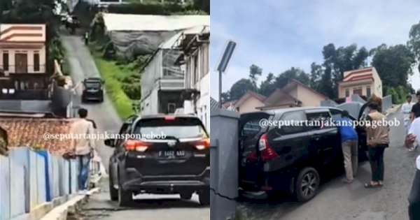 Viral Mobil Gagal Nanjak hingga Tabrak Tembok Rumah di Tanjakan Spongebob