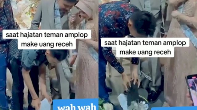 Rombongan tamu pernikahan beri amplop uang receh sampai harus ditampung ember. (Foto: TikTok @s_sugito911)