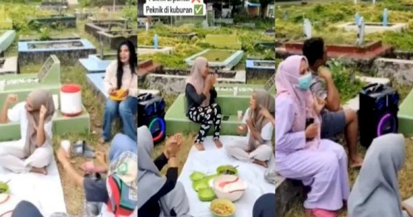 Viral Emak-emak Piknik di Kuburan, Putar Musik hingga Makan Bareng 