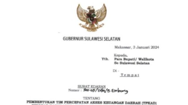 Bahtiar Baharuddin Keluarkan Surat Edaran Pembentukan TPAKD Hingga Tingkat Desa dan Kelurahan