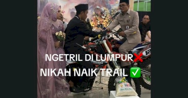 Viral Pengantin Akad Nikah di Atas Motor Trail, Sah Langsung Geber-geber 