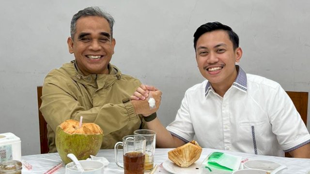 Caleg DPRD Sulsel terpilih, Fadel Muhammad Tauphan Ansar bertemu dengan Sekretaris Jenderal DPP Gerindra, Ahmad Muzani, pada Jumat (15/3/2024) malam. (Istimewa) 