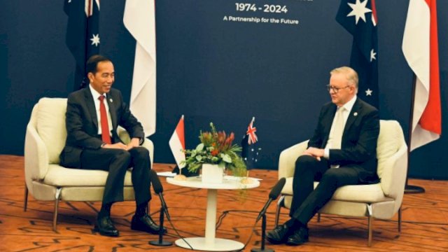 Presiden RI Joko Widodo (Jokowi) bertemu dengan Perdana Menteri Australia, Anthony Albanese di Melbourne Convention and Exhibition Centre (MCEC), Melbourne, Australia, pada Selasa (05/03/2024)