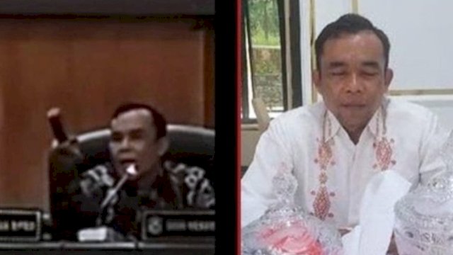 Tangkapan layar Ketua DPRD Kabupaten Solok, Dodi Hendra saat rapat DPRD dan meminta maaf usai kejadian. 