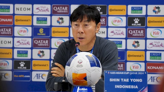 Pelatih Timnas Indonesia, Shin Tae-yong dalam sesi press conference usai melawan Korea Selatan di Piala Asia U-23. (foto: PSSI). 