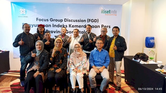 Dewan Pers saat menggelar Survei Indeks Kemerdekaan Pers (IKP) tahun 2024 di Provinsi Gorontalo, dengan melibatkan sejumlah informan ahli itu sekaligus diskusi grup terpumpun (FGD) di Hotel Aston, Kota Gorontalo, Kamis (13/6/2024).