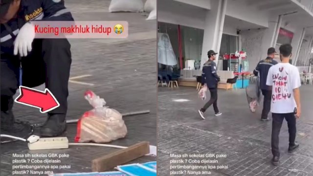 Petugas di GBK masukkan kucing ke karung plastik. (Foto: Instagram @jakartaanimalaidnetwork)