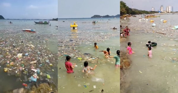 Viral Pantai Pasir Putih Lampung Penuh Tumpukan Sampah, Pengunjung Tetap Asyik Berenang