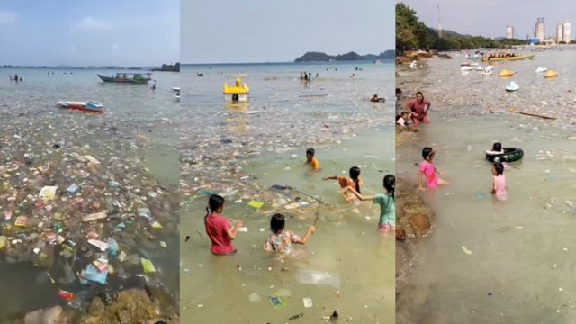 Pantai Pasir Putih di Lampung Dipenuhi Sampah. (Foto: Instagram @unikinfold)