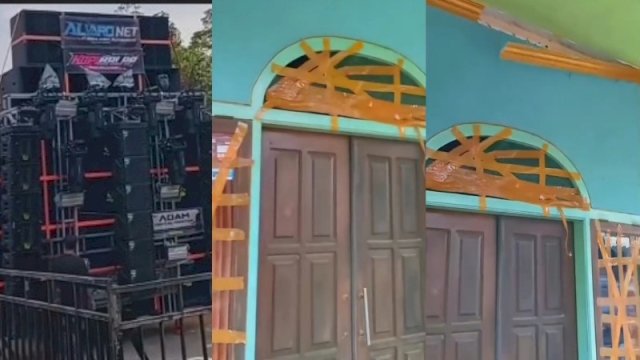 Rumah warga di Malang dipasangin lakban demi mencegah kaca pecah karena suara dan getaran sound horeg. (Foto: Instagram @kepoin_trending)