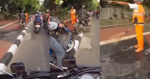 Viral Petugas PPSU Hadang dan Marahi Pemotor yang Nekat Melintasi Trotoar