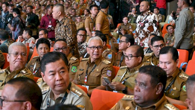 Suasana pelaksanaan Rakornas yang dihadiri seluruh jajaran Pemerintah Pusat dan Daerah yang diselenggarakan di Sentul, Bogor, Barat, Kamis (7/11/2024). Rakornas dipimpin Presiden RI Prabowo Subianto.