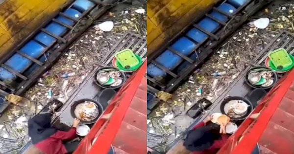 Viral Wanita Cuci Piring di Air yang Dipenuhi Sampah, Tuai Sorotan Netizen