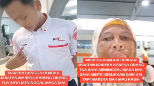 Seorang emak-emak ngamuk ke petugas KAI paksa jadwal kereta dipercepat. (Foto: TikTok @nurliyani202)