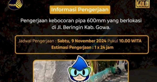 Pipa PDAM Makassar Bocor, Ini Wilayah Yang Terdampak Pasokan Air 