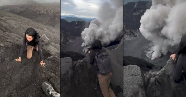 Viral Wanita Nekat Mendaki Gunung Dukono yang Sedang Erupsi, Tuai Sorotan Netizen