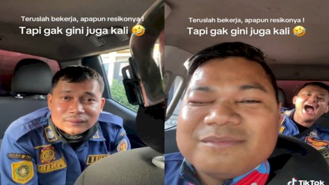 Wajah petugas Damkar Bogor bengkak usai evakuasi sarang tawon. (Foto: TikTok @mas.gari)