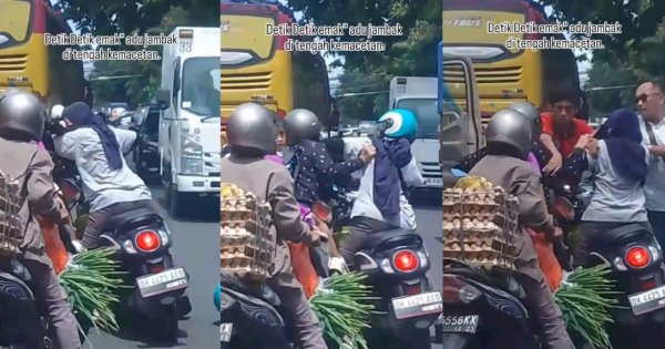 Viral Aksi Dua Emak-emak Saling Jambak Saat Macet di Tengah Jalan 