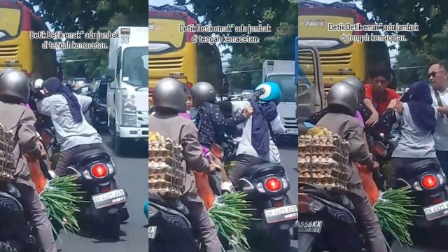 Dua emak-emak saling jambak di tengah jalan. (Foto: Instagram @ketut.arnawanew)