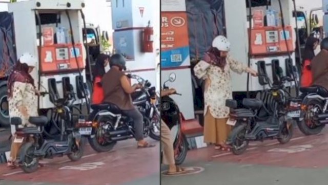 Potret Emak-enak Datangi SPBU Hendak Isi Bensin, Padahal Gunakan Motor Listrik 