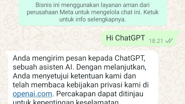 Tangkapan layar ChatGPT di WhatsApp. 